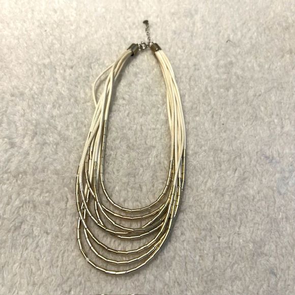 LOFT Ann Taylor Gold Tone Bar Beads Cream Multi Strand Choker Necklace - Picture 6 of 10